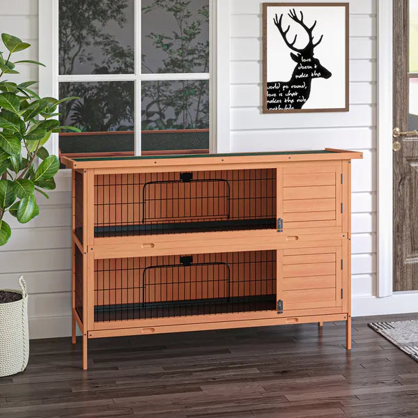 PawHut 54" Rabbit Cage, 2-Tier Rabbit Hutch Outdoor Guinea with Removable Dividers and Pull-Out Trays, Orange - product image 10