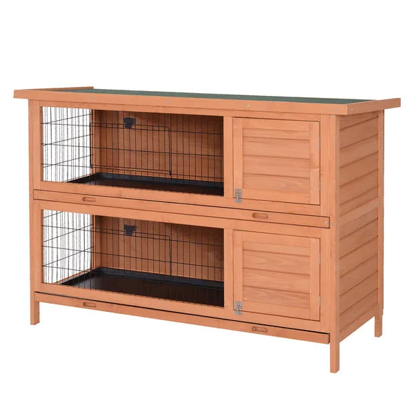 PawHut 54" Rabbit Cage, 2-Tier Rabbit Hutch Outdoor Guinea with Removable Dividers and Pull-Out Trays, Orange - product image 11