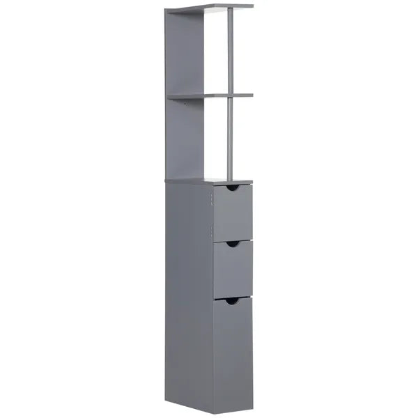HOMCOM 54" Tall Bathroom Linen Tower, Freestanding Storage Cabinet with 2-Tier Shelf and Drawers, Narrow Organizer, Gray - product image 1