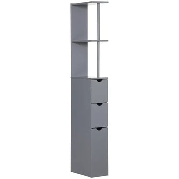 HOMCOM 54" Tall Bathroom Linen Tower, Freestanding Storage Cabinet with 2-Tier Shelf and Drawers, Narrow Organizer, Gray - product image 1