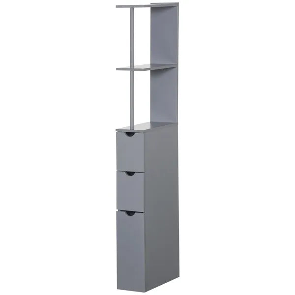 HOMCOM 54" Tall Bathroom Linen Tower, Freestanding Storage Cabinet with 2-Tier Shelf and Drawers, Narrow Organizer, Gray - product image 11