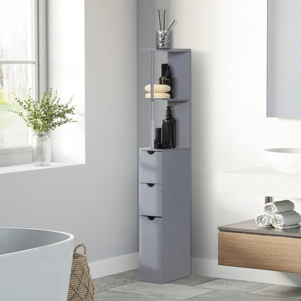 HOMCOM 54" Tall Bathroom Linen Tower, Freestanding Storage Cabinet with 2-Tier Shelf and Drawers, Narrow Organizer, Gray - product image 2