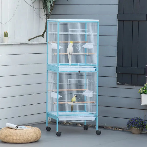 PawHut 55" 2 In 1 Parrot Cage with Wheels, Bird Cage, Easy to clean Aviary, Parakeet House, Finches Budgies, Blue - product image 10