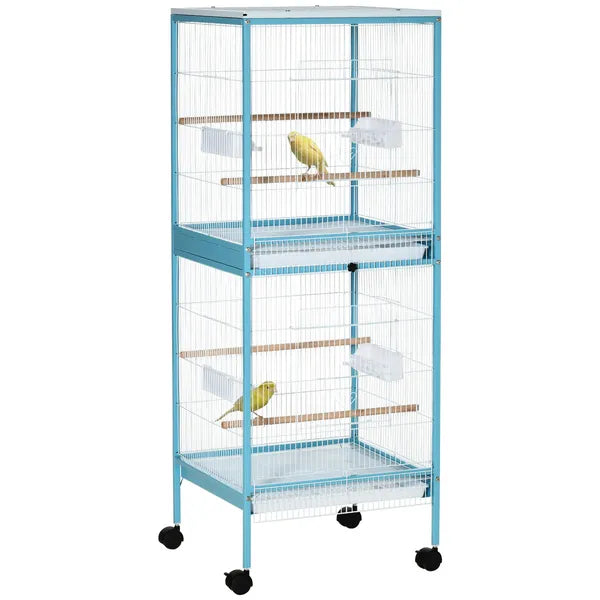 PawHut 55" 2 In 1 Parrot Cage with Wheels, Bird Cage, Easy to clean Aviary, Parakeet House, Finches Budgies, Blue - product image 11