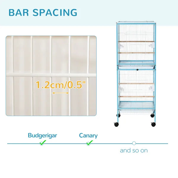 PawHut 55" 2 In 1 Parrot Cage with Wheels, Bird Cage, Easy to clean Aviary, Parakeet House, Finches Budgies, Blue - product image 7