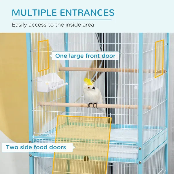 PawHut 55" 2 In 1 Parrot Cage with Wheels, Bird Cage, Easy to clean Aviary, Parakeet House, Finches Budgies, Blue - product image 5