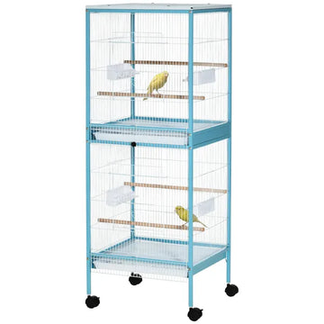 PawHut 55" 2 In 1 Parrot Cage with Wheels, Bird Cage, Easy to clean Aviary, Parakeet House, Finches Budgies, Blue - product image 1