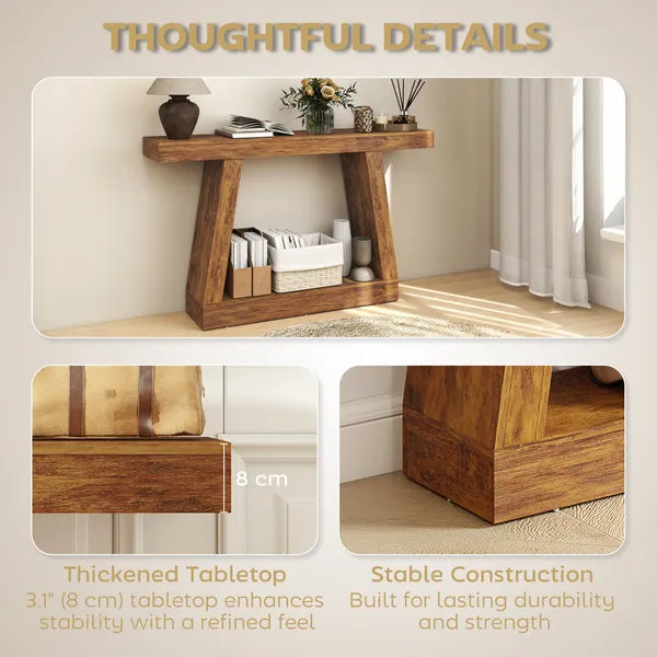 HOMCOM 55 Inch Farmhouse Console Table, 2-Tier Entryway Table with Storage for Hallway, Living Room, Behind Couch, Rustic Brown - product image 3