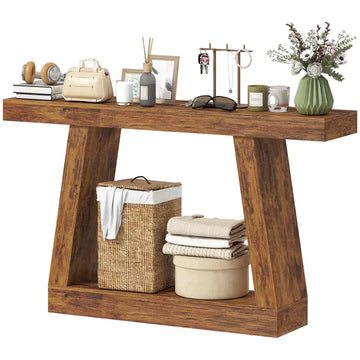 HOMCOM 55 Inch Farmhouse Console Table, 2-Tier Entryway Table with Storage for Hallway, Living Room, Behind Couch, Rustic Brown - product image 1
