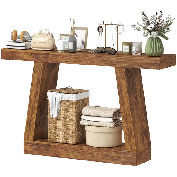HOMCOM 55 Inch Farmhouse Console Table, 2-Tier Entryway Table with Storage for Hallway, Living Room, Behind Couch, Rustic Brown - product image 1