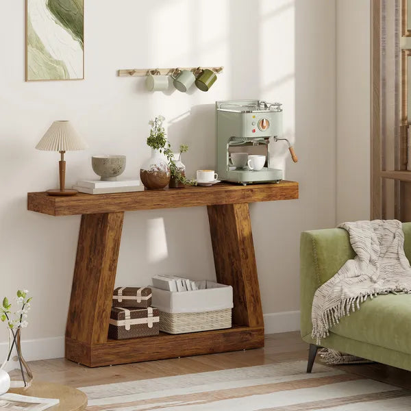 HOMCOM 55 Inch Farmhouse Console Table, 2-Tier Entryway Table with Storage for Hallway, Living Room, Behind Couch, Rustic Brown - product image 6