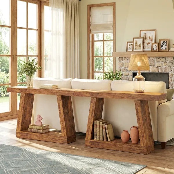 HOMCOM 55 Inch Farmhouse Console Table, 2-Tier Entryway Table with Storage for Hallway, Living Room, Behind Couch, Rustic Brown - product image 5