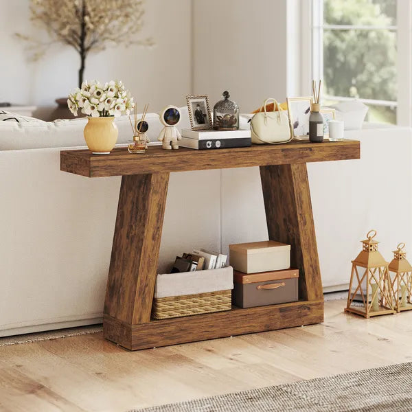HOMCOM 55 Inch Farmhouse Console Table, 2-Tier Entryway Table with Storage for Hallway, Living Room, Behind Couch, Rustic Brown - product image 7