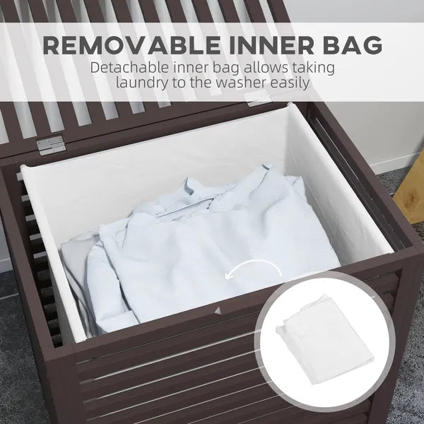 HOMCOM 55 L Bamboo Laundry Basket with Lid, Cloth Hamper with Removable Liner Bag, 19.75 x 14.25 x 23.5 Inches, Coffee - product image 5