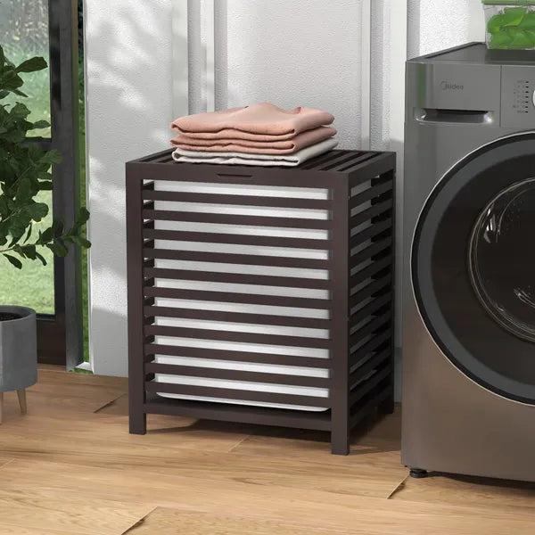 HOMCOM 55 L Bamboo Laundry Basket with Lid, Cloth Hamper with Removable Liner Bag, 19.75 x 14.25 x 23.5 Inches, Coffee - product image 7