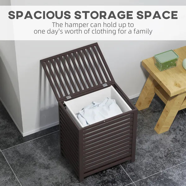 HOMCOM 55 L Bamboo Laundry Basket with Lid, Cloth Hamper with Removable Liner Bag, 19.75 x 14.25 x 23.5 Inches, Coffee - product image 4