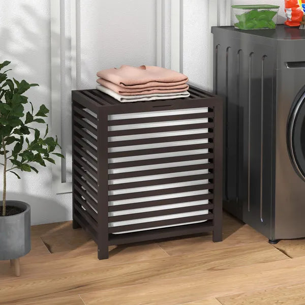 HOMCOM 55 L Bamboo Laundry Basket with Lid, Cloth Hamper with Removable Liner Bag, 19.75 x 14.25 x 23.5 Inches, Coffee - product image 2