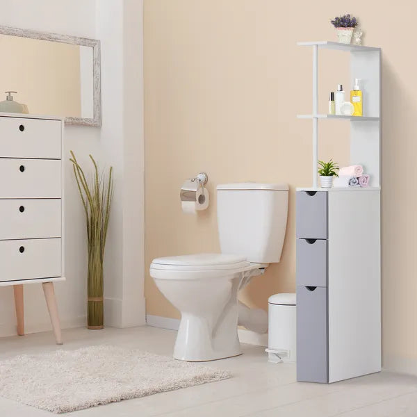 HOMCOM 55" Tall Bathroom Cabinets, Narrow Storage Cabinet Freestanding Linen Tower with 2-Tier Shelf and Drawers, White - product image 7