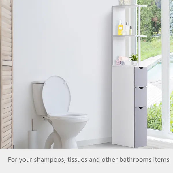 HOMCOM 55" Tall Bathroom Cabinets, Narrow Storage Cabinet Freestanding Linen Tower with 2-Tier Shelf and Drawers, White - product image 5