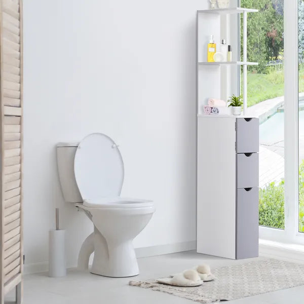 HOMCOM 55" Tall Bathroom Cabinets, Narrow Storage Cabinet Freestanding Linen Tower with 2-Tier Shelf and Drawers, White - product image 12