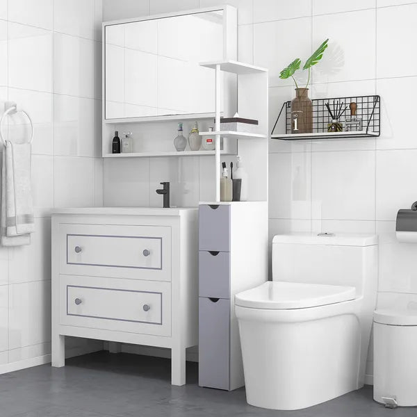 HOMCOM 55" Tall Bathroom Cabinets, Narrow Storage Cabinet Freestanding Linen Tower with 2-Tier Shelf and Drawers, White - product image 2