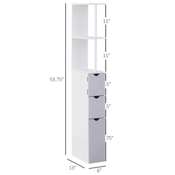 HOMCOM 55" Tall Bathroom Cabinets, Narrow Storage Cabinet Freestanding Linen Tower with 2-Tier Shelf and Drawers, White - product image 3