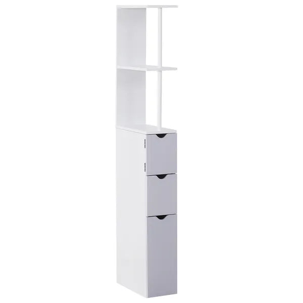 HOMCOM 55" Tall Bathroom Cabinets, Narrow Storage Cabinet Freestanding Linen Tower with 2-Tier Shelf and Drawers, White - product image 1