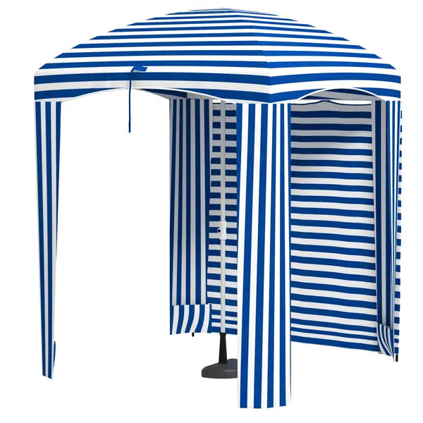 Outsunny 5.8' x 5.8' Blue White Stripe Cabana Umbrella with Single-top Vented Windows Ruffles Carry Bag for Outdoor Use - product image 1