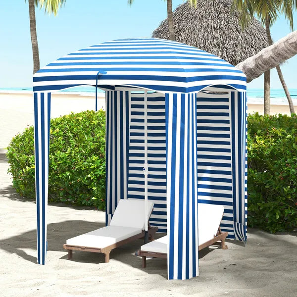 Outsunny 5.8' x 5.8' Blue White Stripe Cabana Umbrella with Single-top Vented Windows Ruffles Carry Bag for Outdoor Use - product image 2