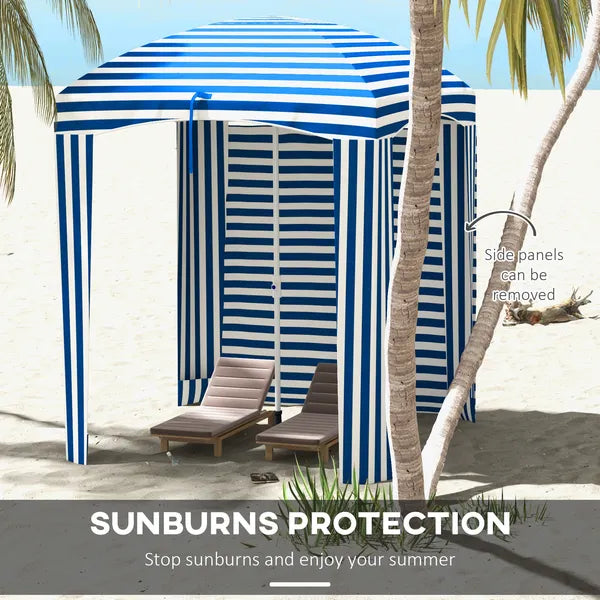 Outsunny 5.8' x 5.8' Blue White Stripe Cabana Umbrella with Single-top Vented Windows Ruffles Carry Bag for Outdoor Use - product image 4