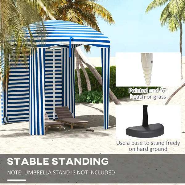 Outsunny 5.8' x 5.8' Blue White Stripe Cabana Umbrella with Single-top Vented Windows Ruffles Carry Bag for Outdoor Use - product image 7