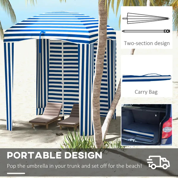 Outsunny 5.8' x 5.8' Blue White Stripe Cabana Umbrella with Single-top Vented Windows Ruffles Carry Bag for Outdoor Use - product image 6