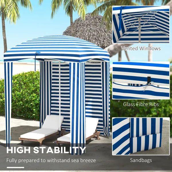 Outsunny 5.8' x 5.8' Blue White Stripe Cabana Umbrella with Single-top Vented Windows Ruffles Carry Bag for Outdoor Use - product image 5