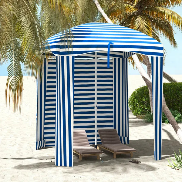 Outsunny 5.8' x 5.8' Blue White Stripe Cabana Umbrella with Single-top Vented Windows Ruffles Carry Bag for Outdoor Use - product image 10