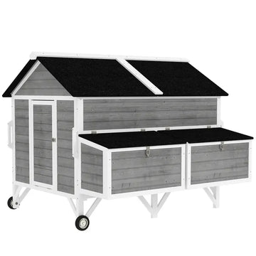 PawHut 59 Inch Wooden Chicken Coop with Wheels 2 Nesting Boxes 2 Trays and 4 Perches for 5-8 Chickens Gray - product image 1