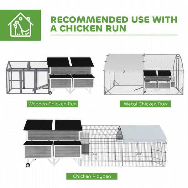 PawHut 59 Inch Wooden Chicken Coop with Wheels 2 Nesting Boxes 2 Trays and 4 Perches for 5-8 Chickens Gray - product image 8