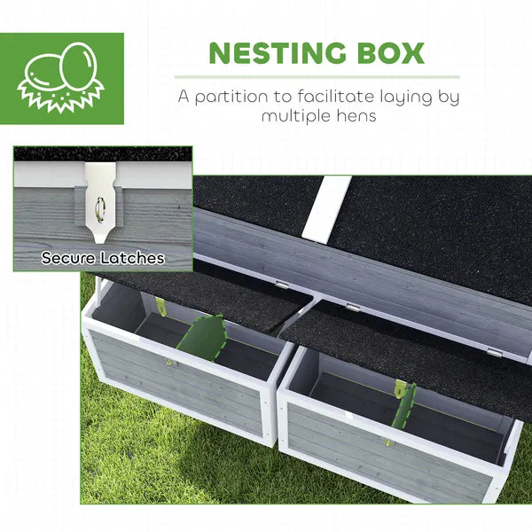 PawHut 59 Inch Wooden Chicken Coop with Wheels 2 Nesting Boxes 2 Trays and 4 Perches for 5-8 Chickens Gray - product image 6