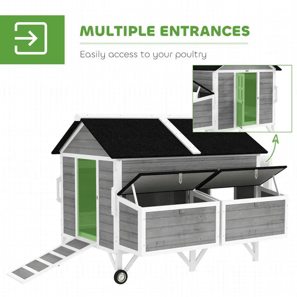 PawHut 59 Inch Wooden Chicken Coop with Wheels 2 Nesting Boxes 2 Trays and 4 Perches for 5-8 Chickens Gray - product image 7