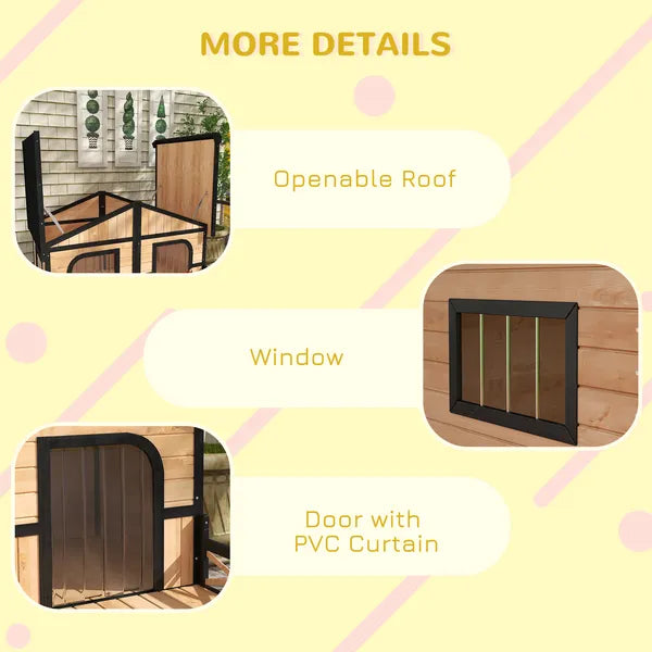 PawHut 59"x64"x39" Large Wooden Dog House Raised Weatherproof Rustic Log Cabin Style Elevated Pet Shelter Porch Deck, Natural - product image 6
