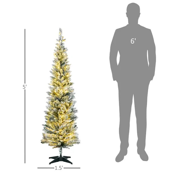 HOMCOM 5ft Pencil Christmas Tree, Slim Artificial Christmas Tree with Realistic Branches and Warm White LED Lights, Green - product image 3