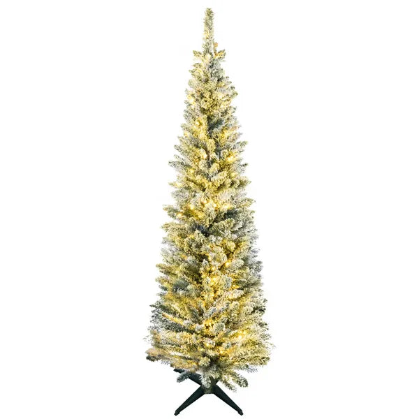 HOMCOM 5ft Pencil Christmas Tree, Slim Artificial Christmas Tree with Realistic Branches and Warm White LED Lights, Green - product image 11