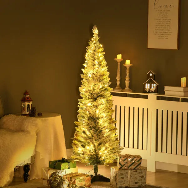 HOMCOM 5ft Pencil Christmas Tree, Slim Artificial Christmas Tree with Realistic Branches and Warm White LED Lights, Green - product image 10