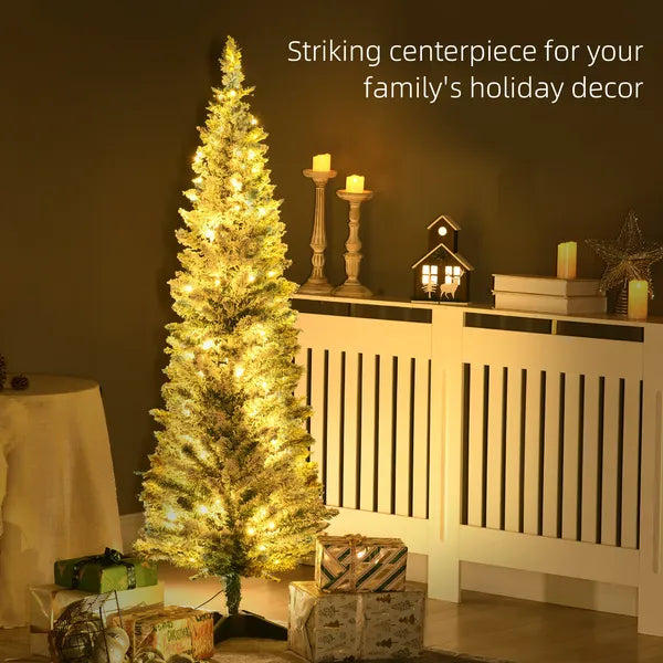 HOMCOM 5ft Pencil Christmas Tree, Slim Artificial Christmas Tree with Realistic Branches and Warm White LED Lights, Green - product image 4