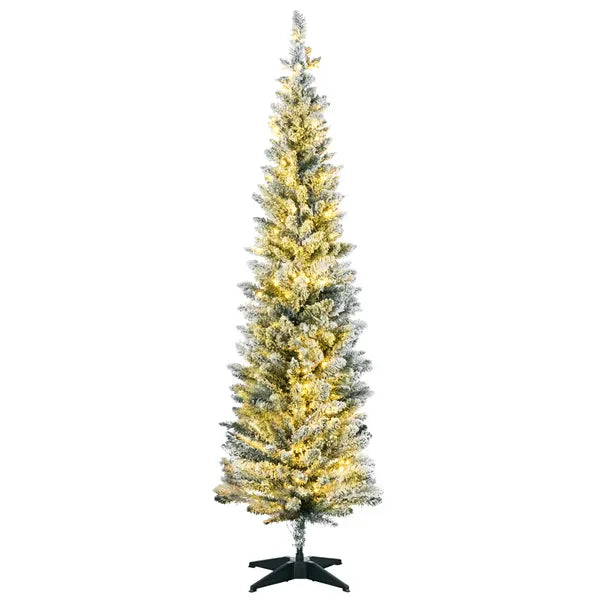 HOMCOM 5ft Pencil Christmas Tree, Slim Artificial Christmas Tree with Realistic Branches and Warm White LED Lights, Green - product image 1