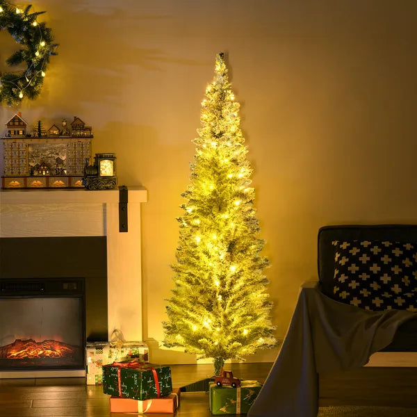 HOMCOM 5ft Pencil Christmas Tree, Slim Artificial Christmas Tree with Realistic Branches and Warm White LED Lights, Green - product image 2