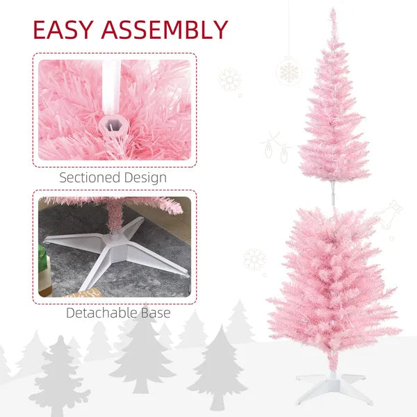 HOMCOM 5ft Pencil Christmas Tree, Slim Artificial Christmas Tree with Realistic Branches and Warm White LED Lights, Pink - product image 6