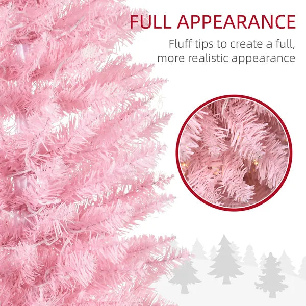 HOMCOM 5ft Pencil Christmas Tree, Slim Artificial Christmas Tree with Realistic Branches and Warm White LED Lights, Pink - product image 5