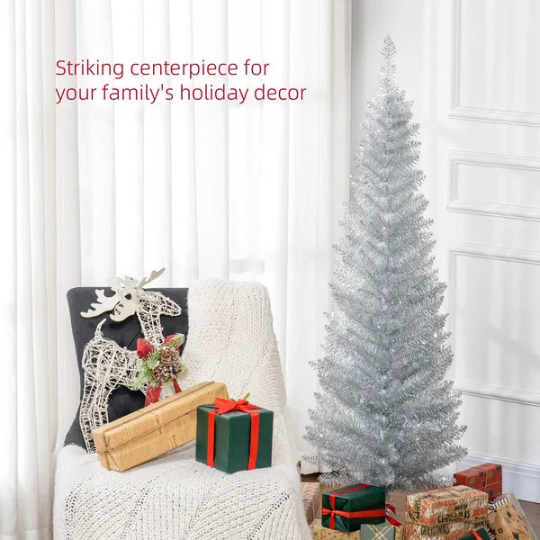 HOMCOM 5 Ft Slim Artificial Christmas Tree with 294 Tips and Plastic Base Silver - product image 4