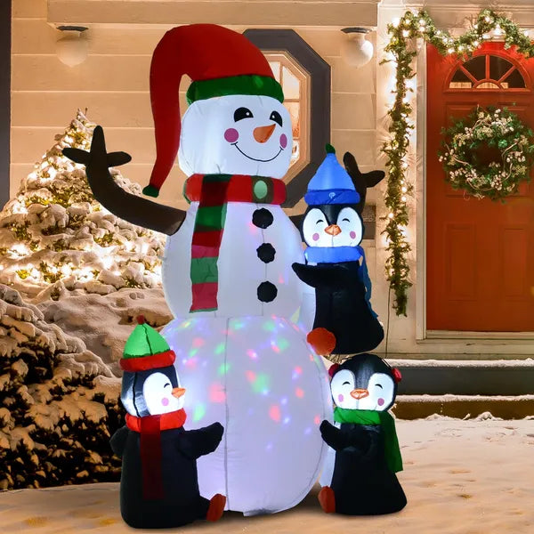 HOMCOM 6' Christmas Holiday Yard Inflatable Outdoor Light Up LED Christmas Decoration 3 Penguins Building Snowman - product image 2