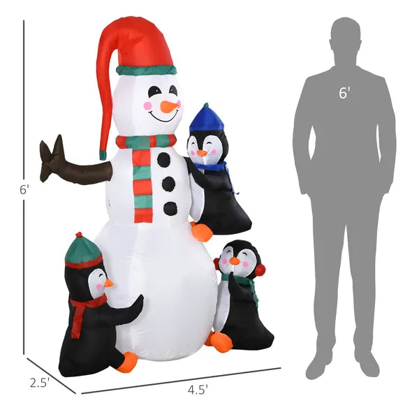 HOMCOM 6' Christmas Holiday Yard Inflatable Outdoor Light Up LED Christmas Decoration 3 Penguins Building Snowman - product image 3